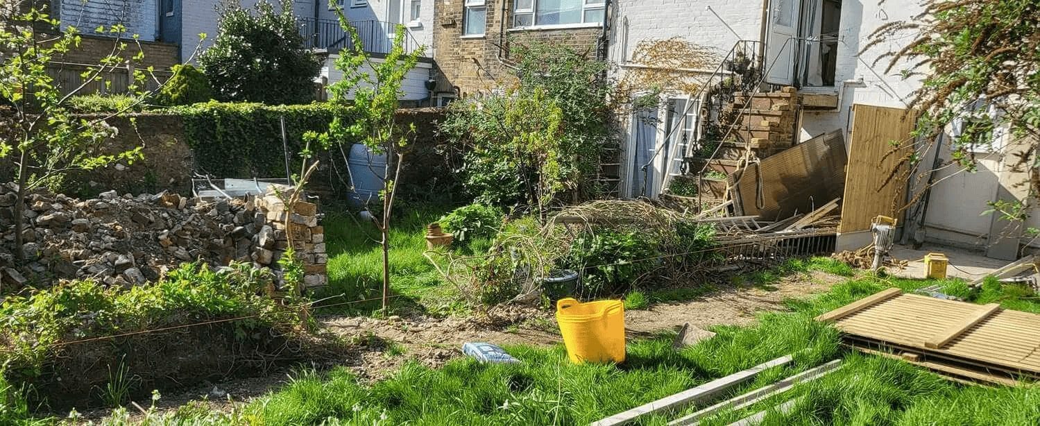 Backyard renovation before fence installation